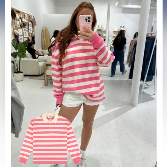 PARKE Stripe Rugby. Flamingo Size L /XL. NWT - Picture 2 of 7